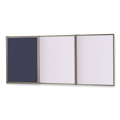 Ghent VisuALL PC Whiteboard Cabinet with Fabric Bulletin Board Exterior Doors, 36" x 24", Blue/White Surface, Satin Aluminum Frame