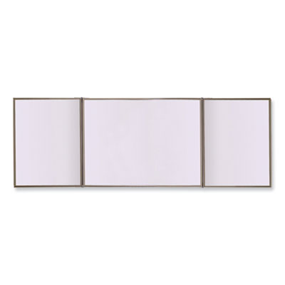 Ghent VisuALL PC Whiteboard Cabinet with Fabric Bulletin Board Exterior Doors, 36" x 24", Blue/White Surface, Satin Aluminum Frame